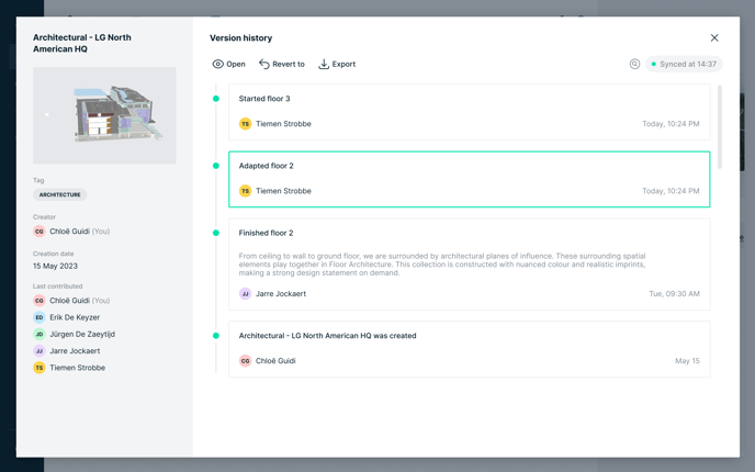 VERSION PANEL - Default view - Public version selected